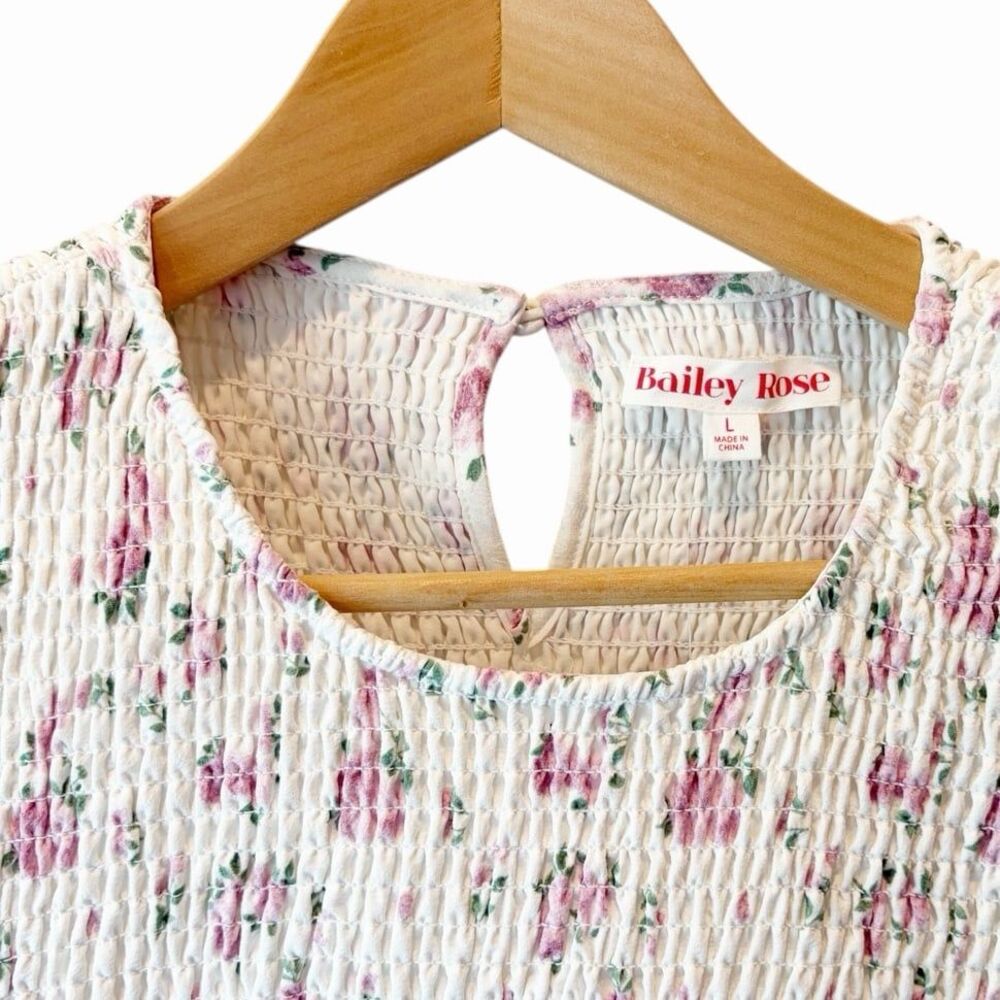 Bailey Rose Floral Mini Dress L Bubble Hem Smocked Cottagecore NWT - Picture 4 of 12